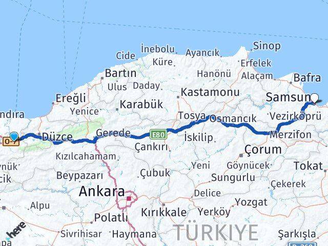 Martinler Samsun Arası Kaç Km - Yol Tarifi