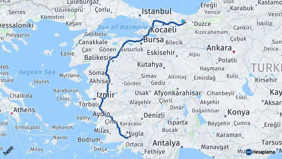 Sakarya Hendek Muğla Arası Kaç Km - Yol Haritası