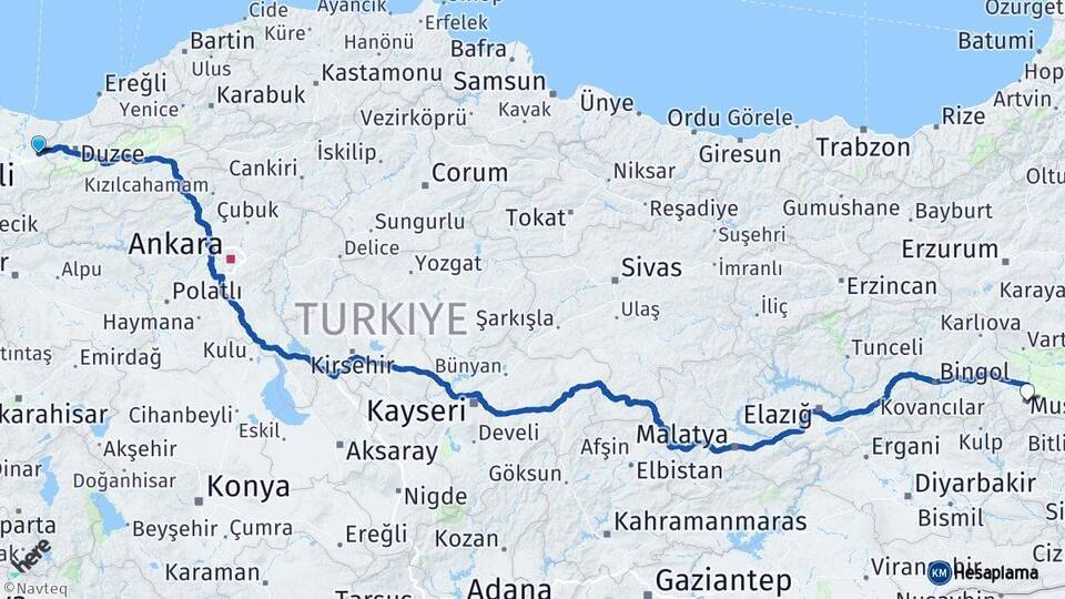 Sakarya Hendek Muş Arası Kaç Km - Yol Haritası