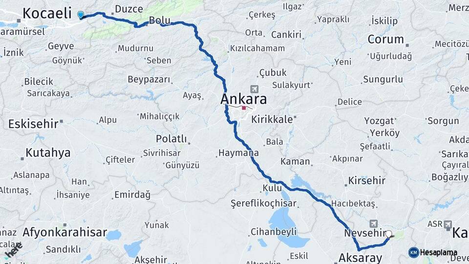 Sakarya Hendek Nevşehir Arası Kaç Km - Yol Haritası