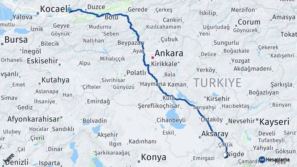 Sakarya Hendek Niğde Arası Kaç Km - Yol Haritası