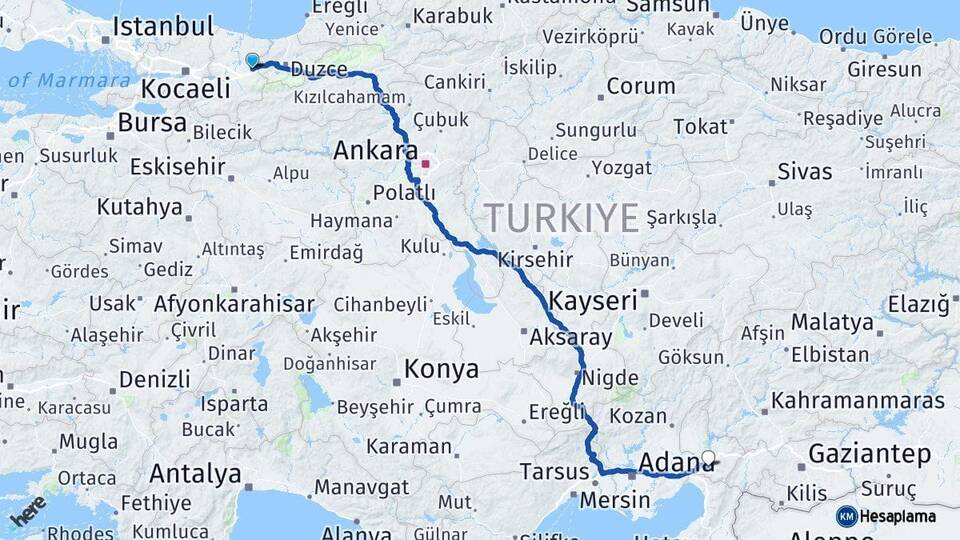 Sakarya Hendek Osmaniye Arası Kaç Km - Yol Haritası