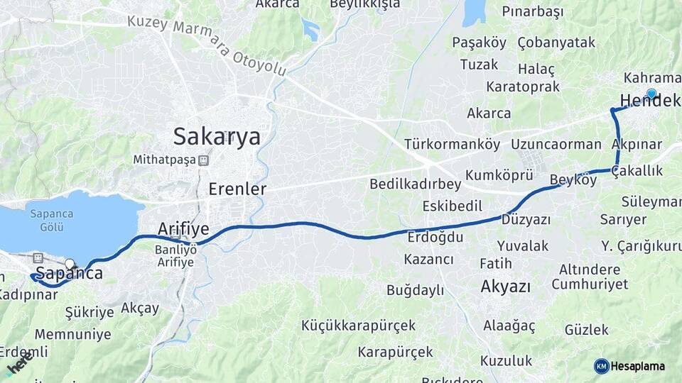 Sakarya Hendek Sapanca Arası Kaç Km - Yol Haritası