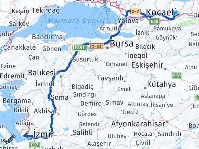 Sakarya Hendek Sasalı Çiğli İzmir Arası Kaç Km - Yol Haritası