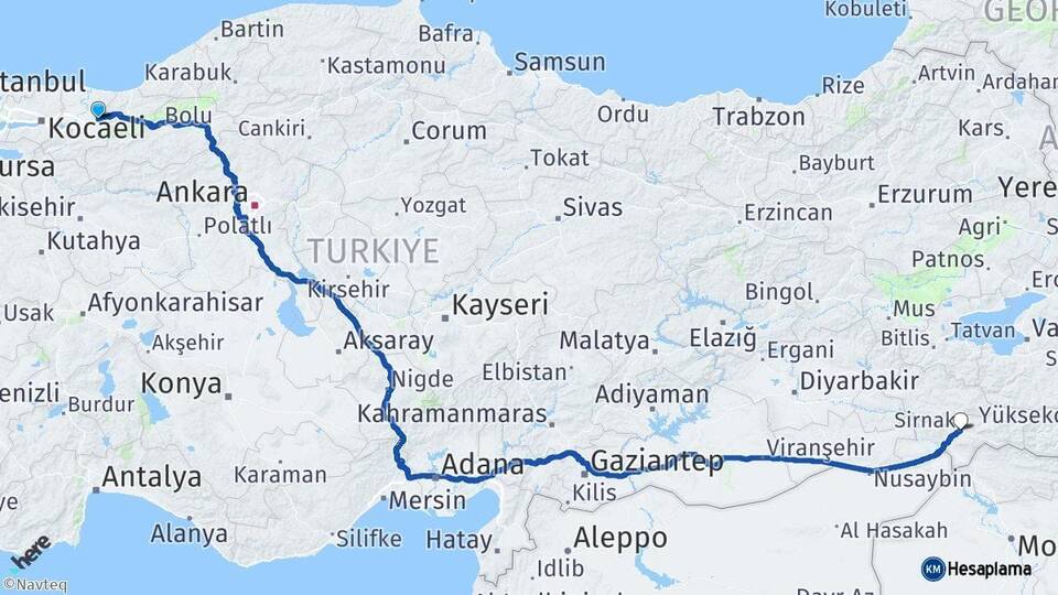 Sakarya Hendek Şırnak Arası Kaç Km - Yol Haritası