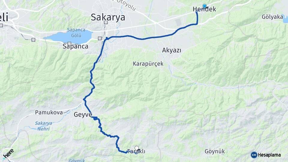 Sakarya Hendek Taraklı Arası Kaç Km - Yol Haritası