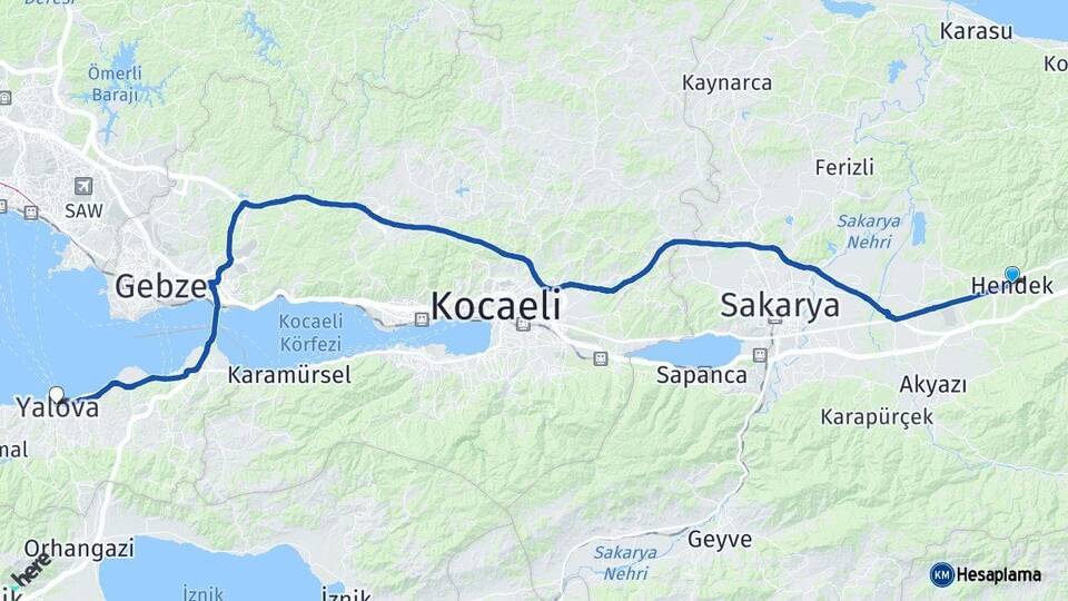 Sakarya Hendek Yalova Arası Kaç Km - Yol Haritası