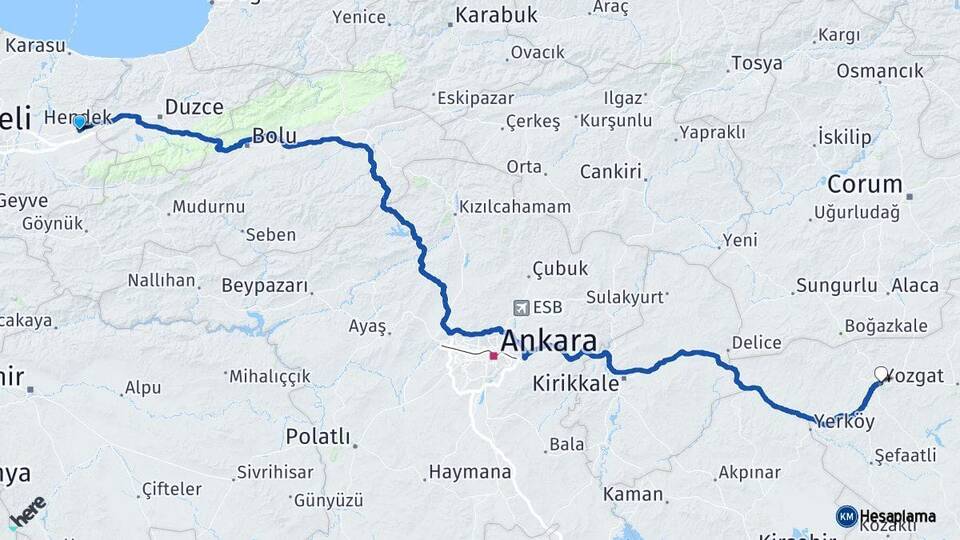 Sakarya Hendek Yozgat Arası Kaç Km - Yol Haritası