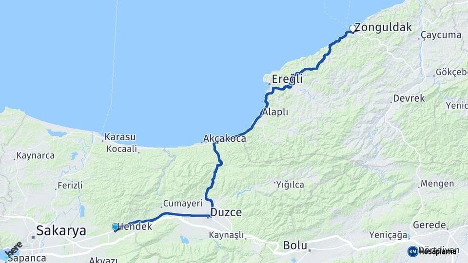 Sakarya Hendek Zonguldak Arası Kaç Km - Yol Haritası