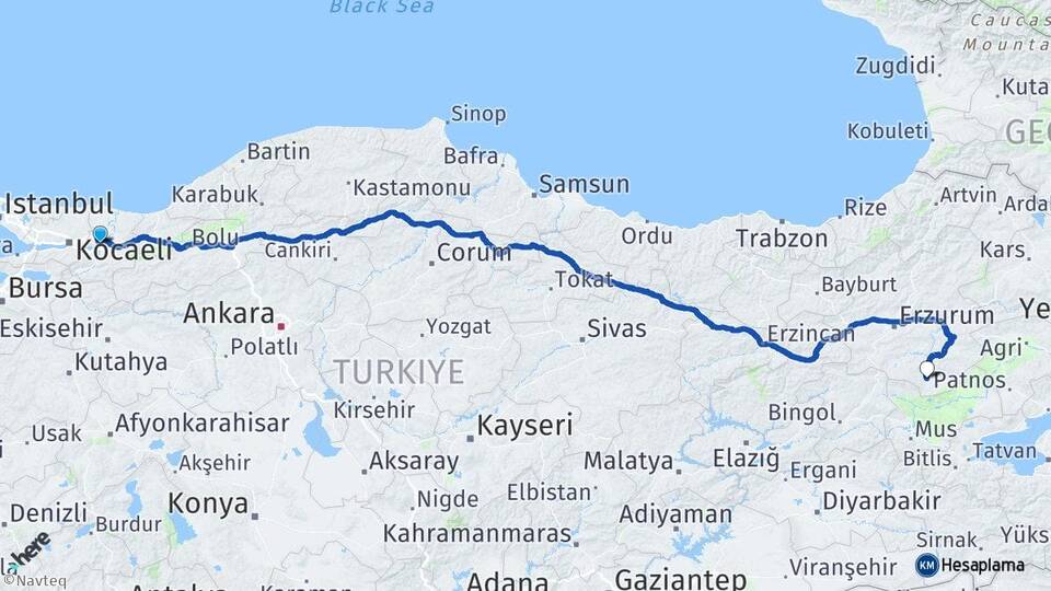 Sakarya Hınıs Erzurum Arası Kaç Km - Yol Haritası