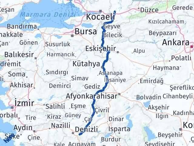Sakarya Honaz Denizli Arası Kaç Km - Yol Haritası
