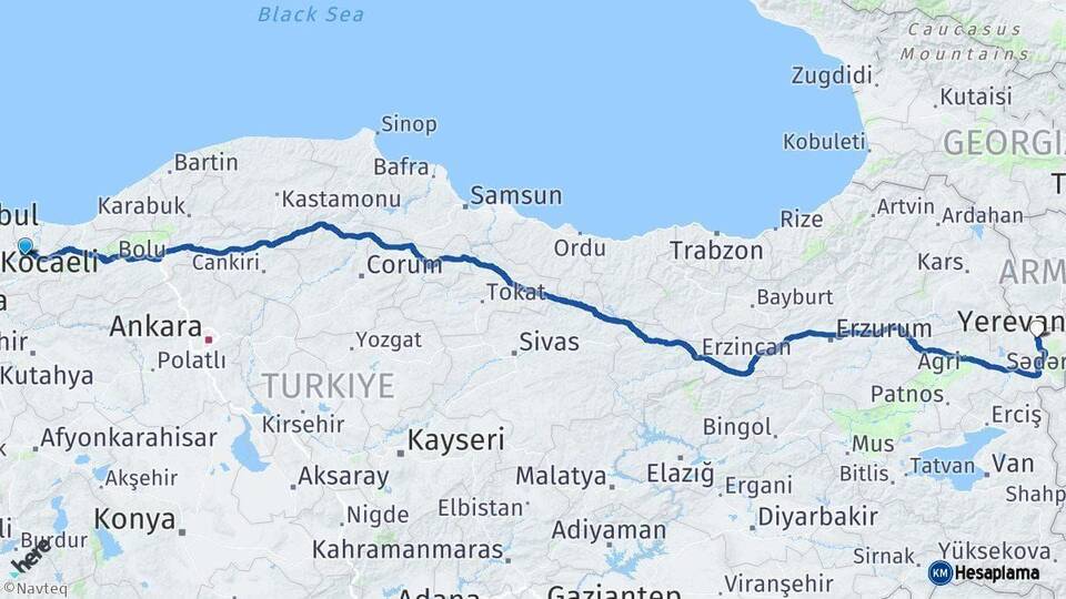 Sakarya Iğdır Arası Kaç Km - Yol Haritası