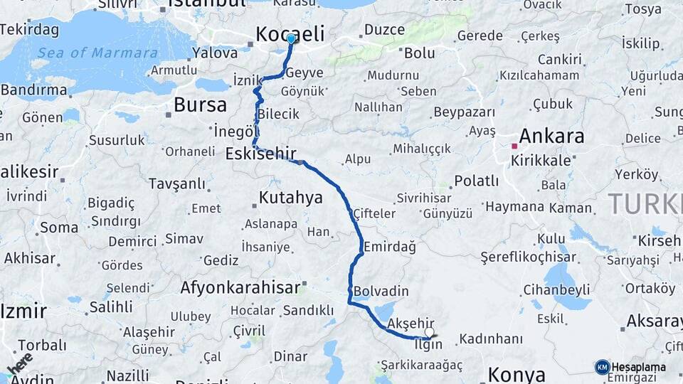 Sakarya Ilgın Konya Arası Kaç Km - Yol Haritası