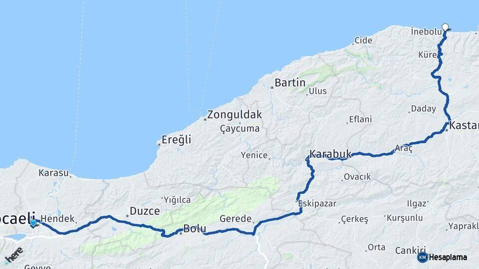 Sakarya İnebolu Kastamonu Arası Kaç Km - Yol Haritası