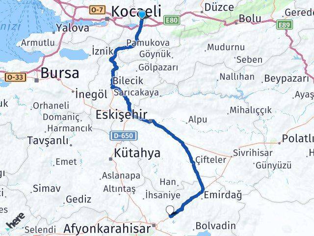 Sakarya İscehisar Afyonkarahisar Arası Kaç Km - Yol Haritası