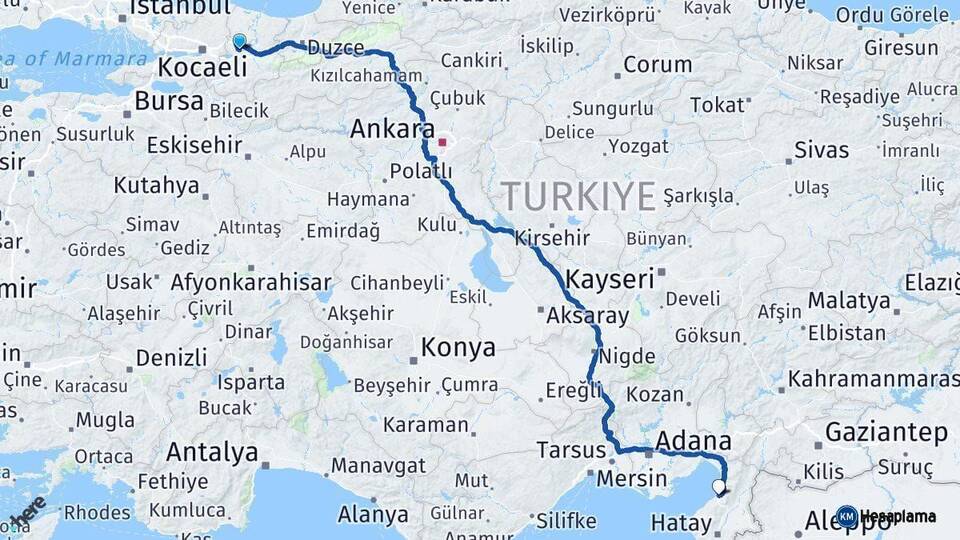 Sakarya İskenderun Hatay Arası Kaç Km - Yol Haritası
