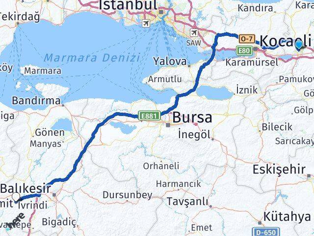 Sakarya İvrindi Balıkesir Arası Kaç Km - Yol Haritası