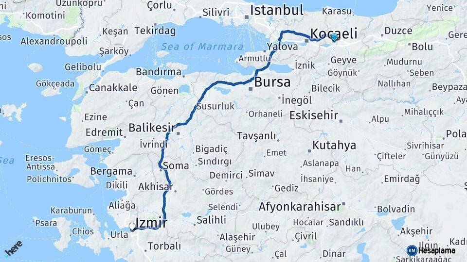 Sakarya İzmir Arası Kaç Km - Yol Haritası