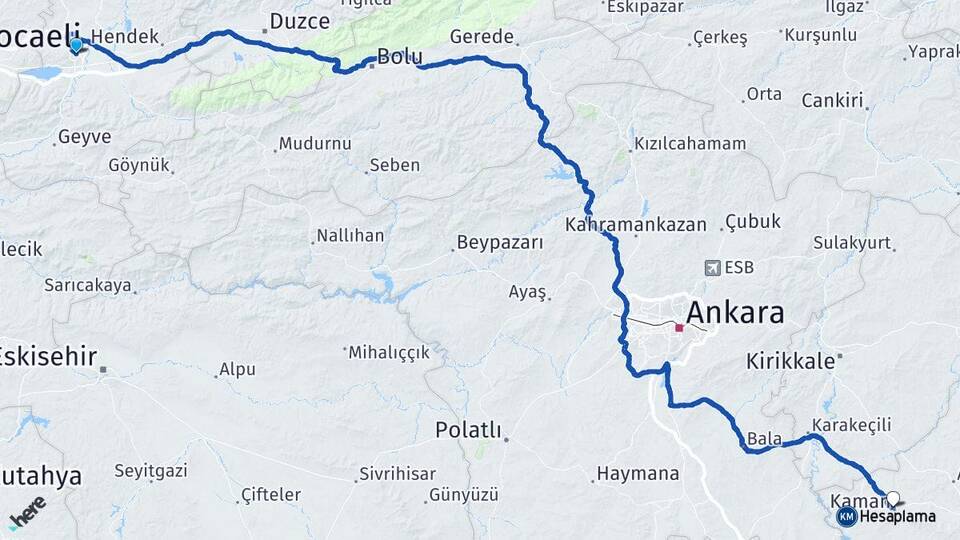 Sakarya Kaman Kırşehir Arası Kaç Km - Yol Haritası