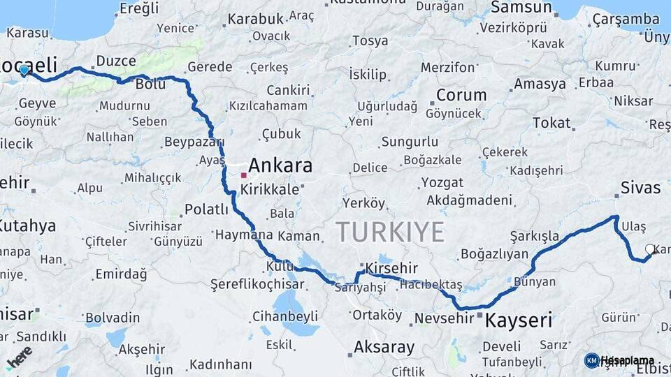 Sakarya Kangal Sivas Arası Kaç Km - Yol Haritası