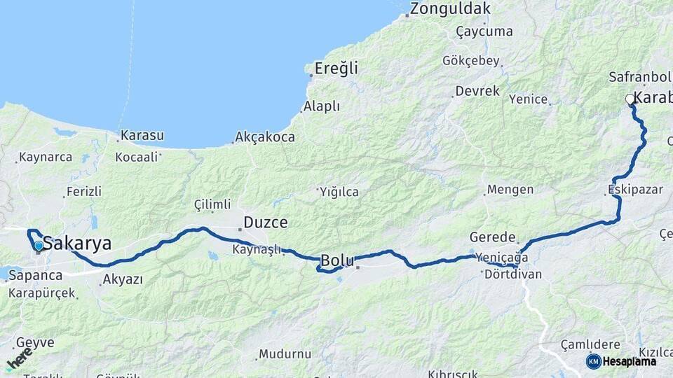 Sakarya Karabük Arası Kaç Km - Yol Haritası