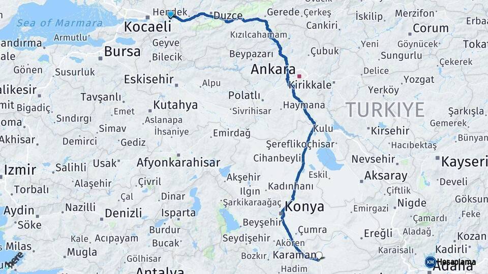 Sakarya Karaman Arası Kaç Km - Yol Haritası