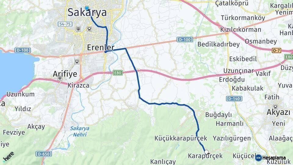 Sakarya Karapürçek Arası Kaç Km - Yol Haritası