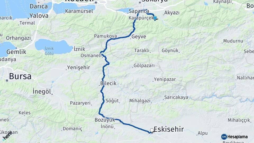 Karapürçek Eskişehir Arası Kaç Km - Yol Tarifi