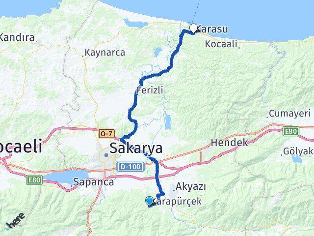 Sakarya Karapürçek Karasu Arası Kaç Km - Yol Haritası