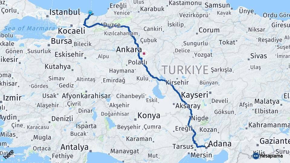 Sakarya Karasu Adana Arası Kaç Km - Yol Haritası