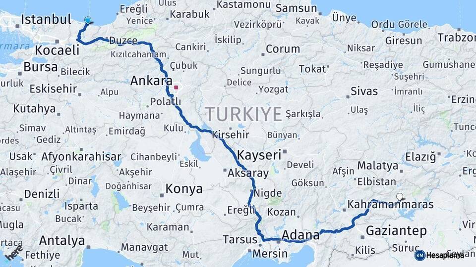 Sakarya Karasu Adıyaman Arası Kaç Km - Yol Haritası