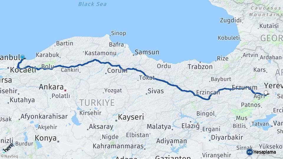 Sakarya Karasu Ağrı Arası Kaç Km - Yol Haritası