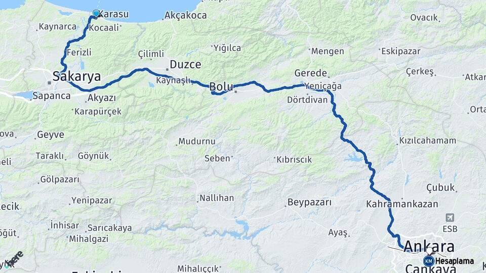 Sakarya Karasu Ankara Arası Kaç Km - Yol Haritası