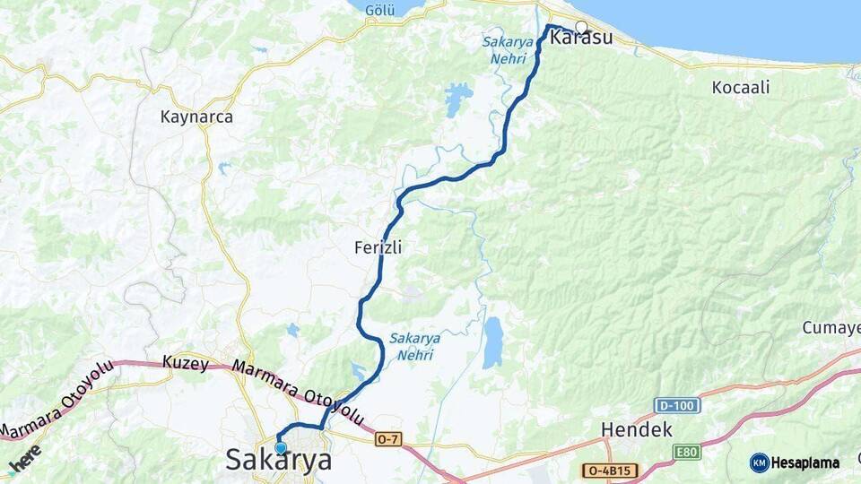 Sakarya Karasu Arası Kaç Km - Yol Haritası
