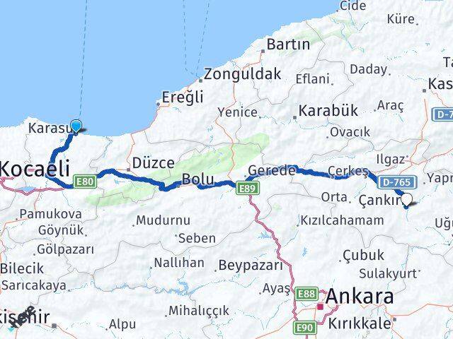 Sakarya Karasu Çankırı Arası Kaç Km - Yol Haritası