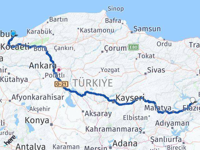 Sakarya Karasu Elazığ Arası Kaç Km - Yol Haritası