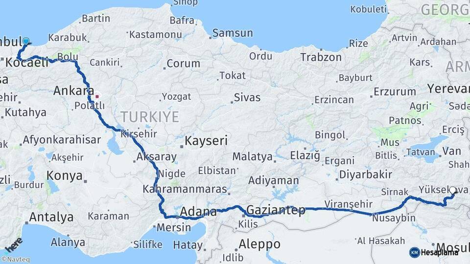 Sakarya Karasu Hakkari Arası Kaç Km - Yol Haritası