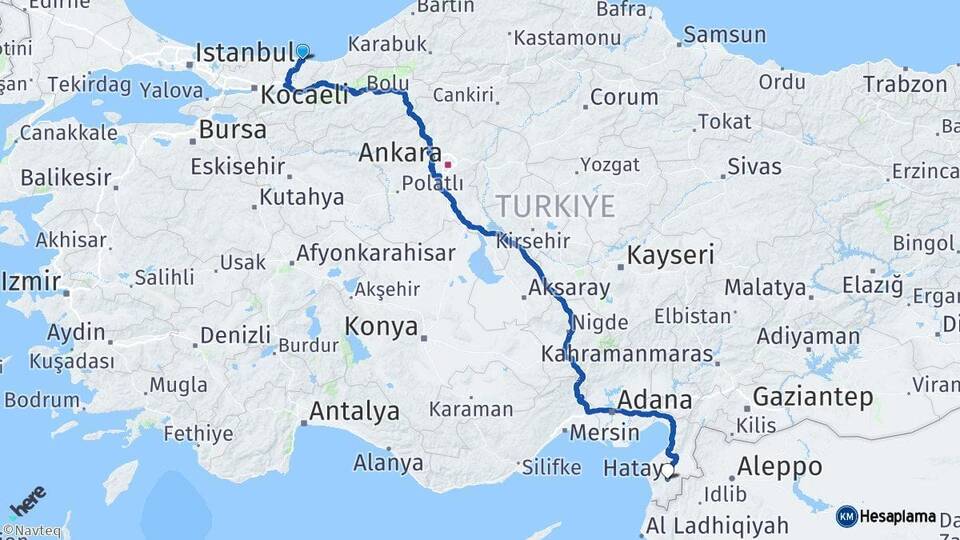 Sakarya Karasu Hatay Arası Kaç Km - Yol Haritası