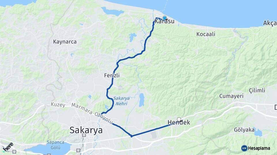 Sakarya Karasu Hendek Arası Kaç Km - Yol Haritası