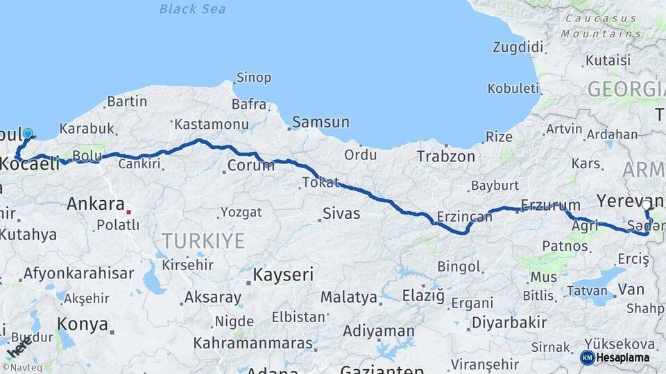 Sakarya Karasu Iğdır Arası Kaç Km - Yol Haritası