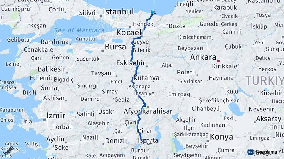 Sakarya Karasu Isparta Arası Kaç Km - Yol Haritası