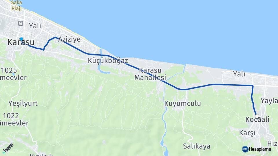 Sakarya Karasu Kocaali Arası Kaç Km - Yol Haritası
