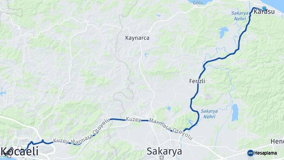 Sakarya Karasu Kocaeli Arası Kaç Km - Yol Haritası