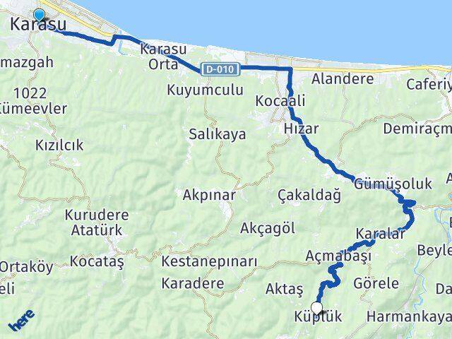 Sakarya Karasu Küplük Kocaali Arası Kaç Km - Yol Haritası