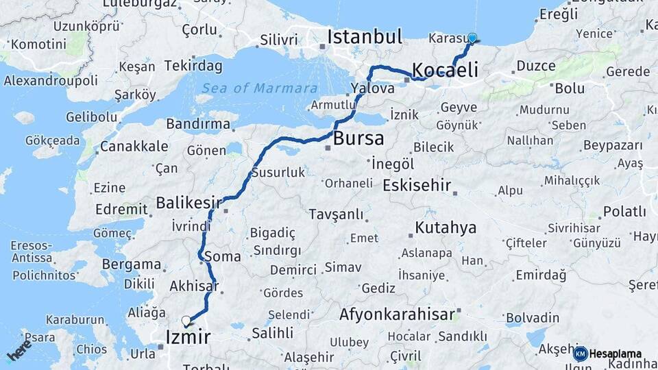 Sakarya Karasu Manisa Arası Kaç Km - Yol Haritası