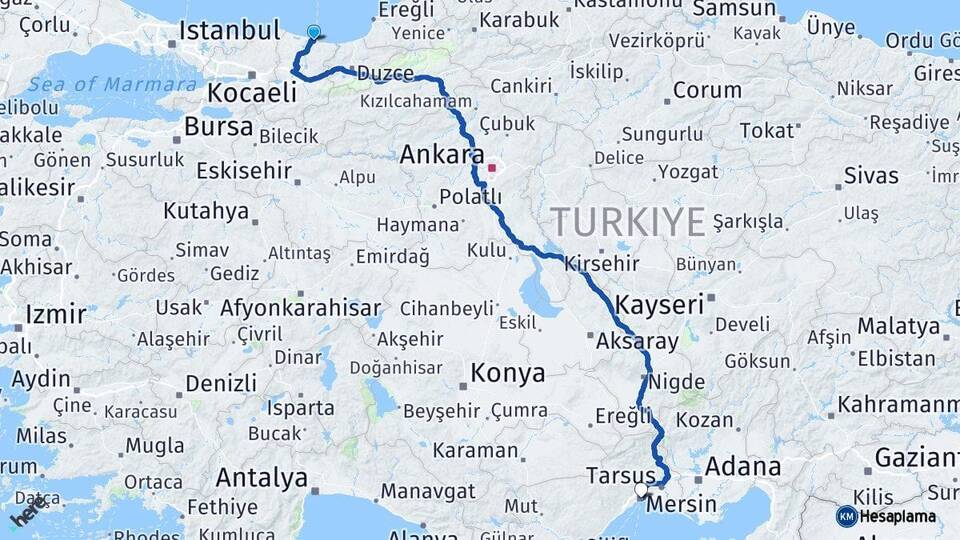 Sakarya Karasu Mersin Arası Kaç Km - Yol Haritası