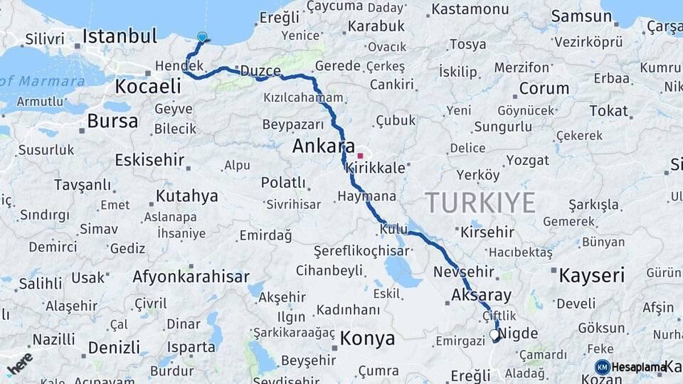 Sakarya Karasu Niğde Arası Kaç Km - Yol Haritası
