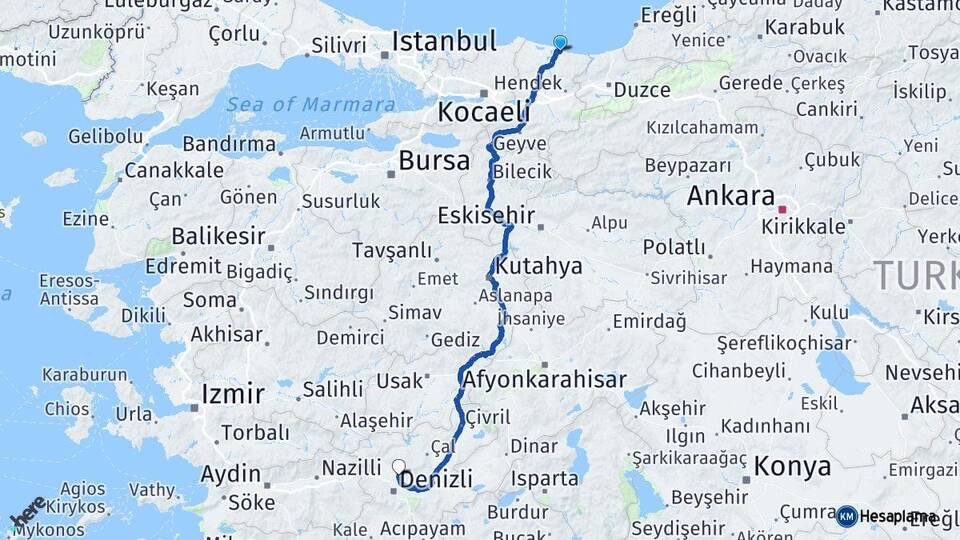 Sakarya Karasu Pamukkale Denizli Arası Kaç Km - Yol Haritası