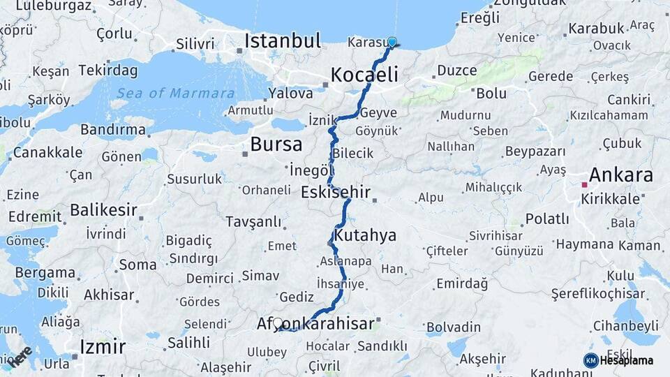 Sakarya Karasu Uşak Arası Kaç Km - Yol Haritası