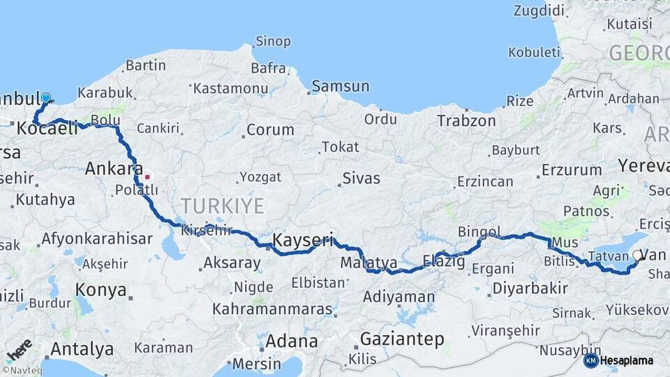 Sakarya Karasu Van Arası Kaç Km - Yol Haritası